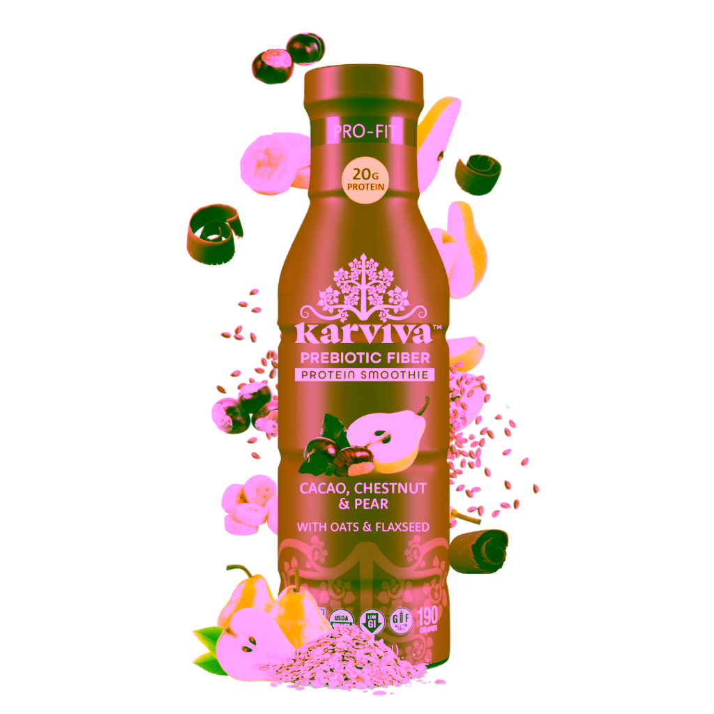 Karviva cacao chestnut pear protein smoothie bottle