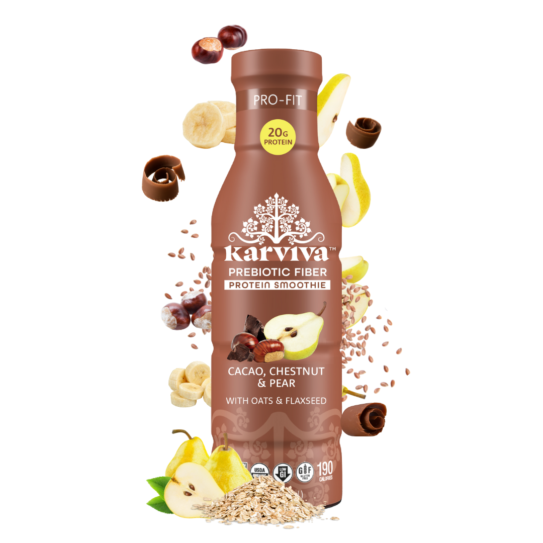 Karviva cacao chestnut pear protein smoothie bottle