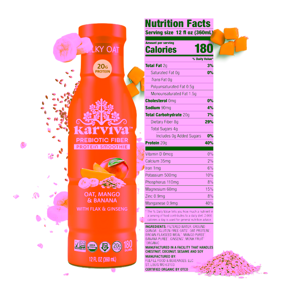Karviva oat mango banana protein smoothie bottle