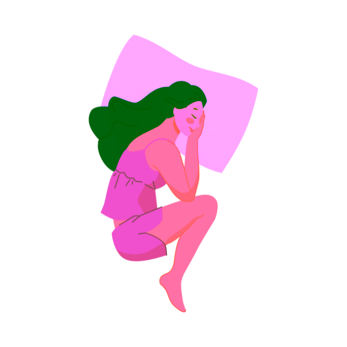 Woman sleeping peacefully on pillow illustration.