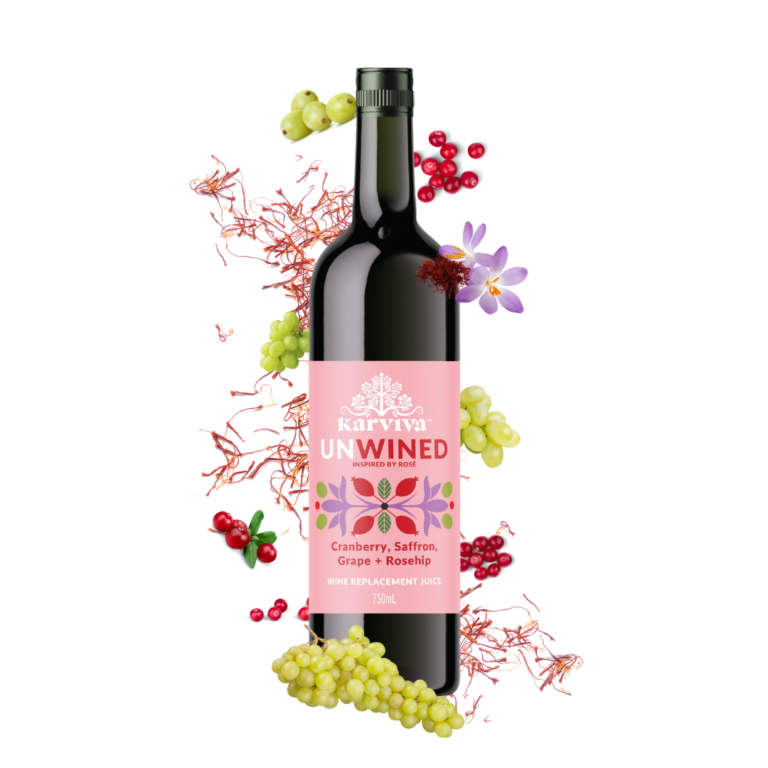 Karviva Unwined Rosé-inspired alcohol-free botanical juice bottle