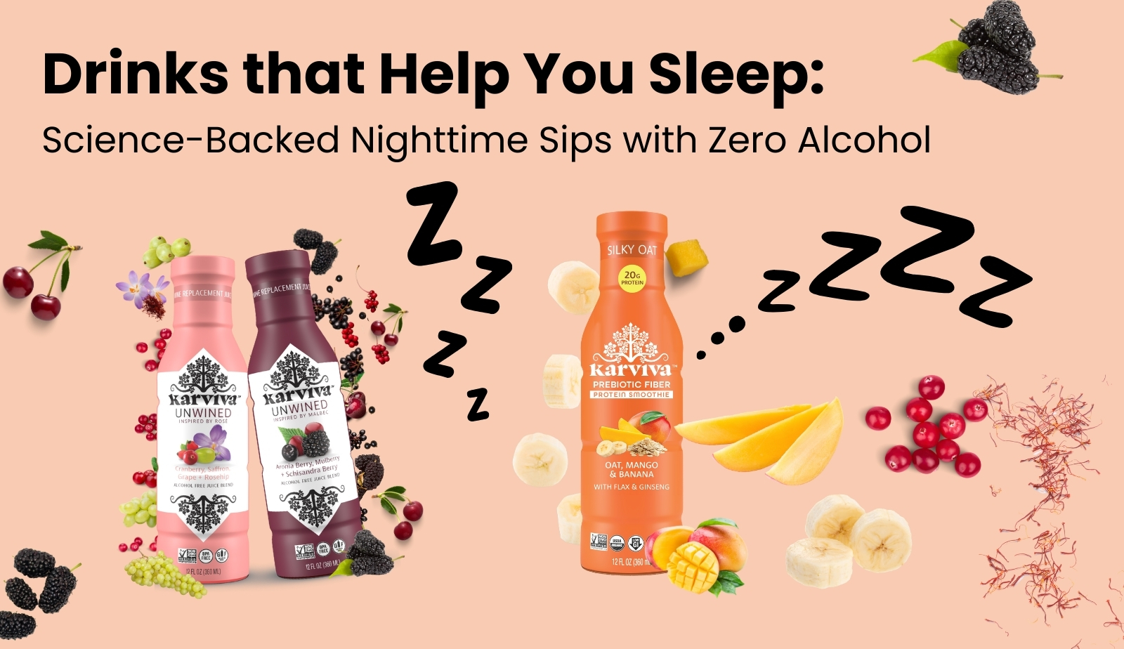 Karviva's Unwind Drinks that help with sleep and nighttime outline with zero alcohol.