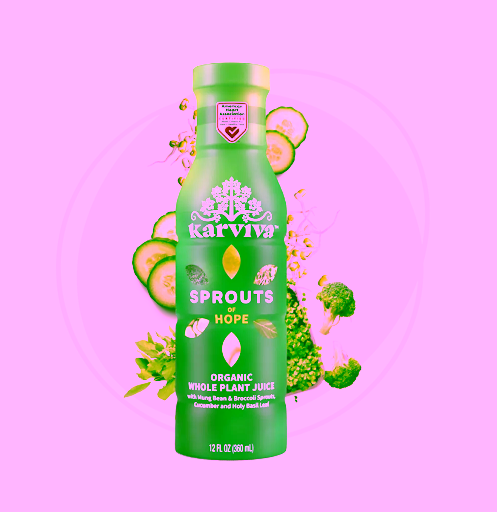 A bottle of Sprouts of Hope from Karviva is great for your gut and skin health.