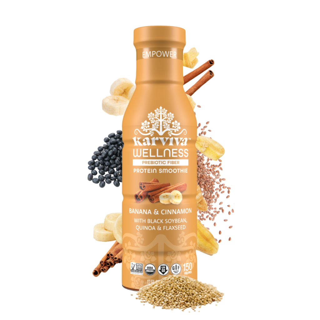 Karviva Banana & Cinnamon Wellness Smoothie with quinoa, flaxseed, black soybean, and cinnamon.
