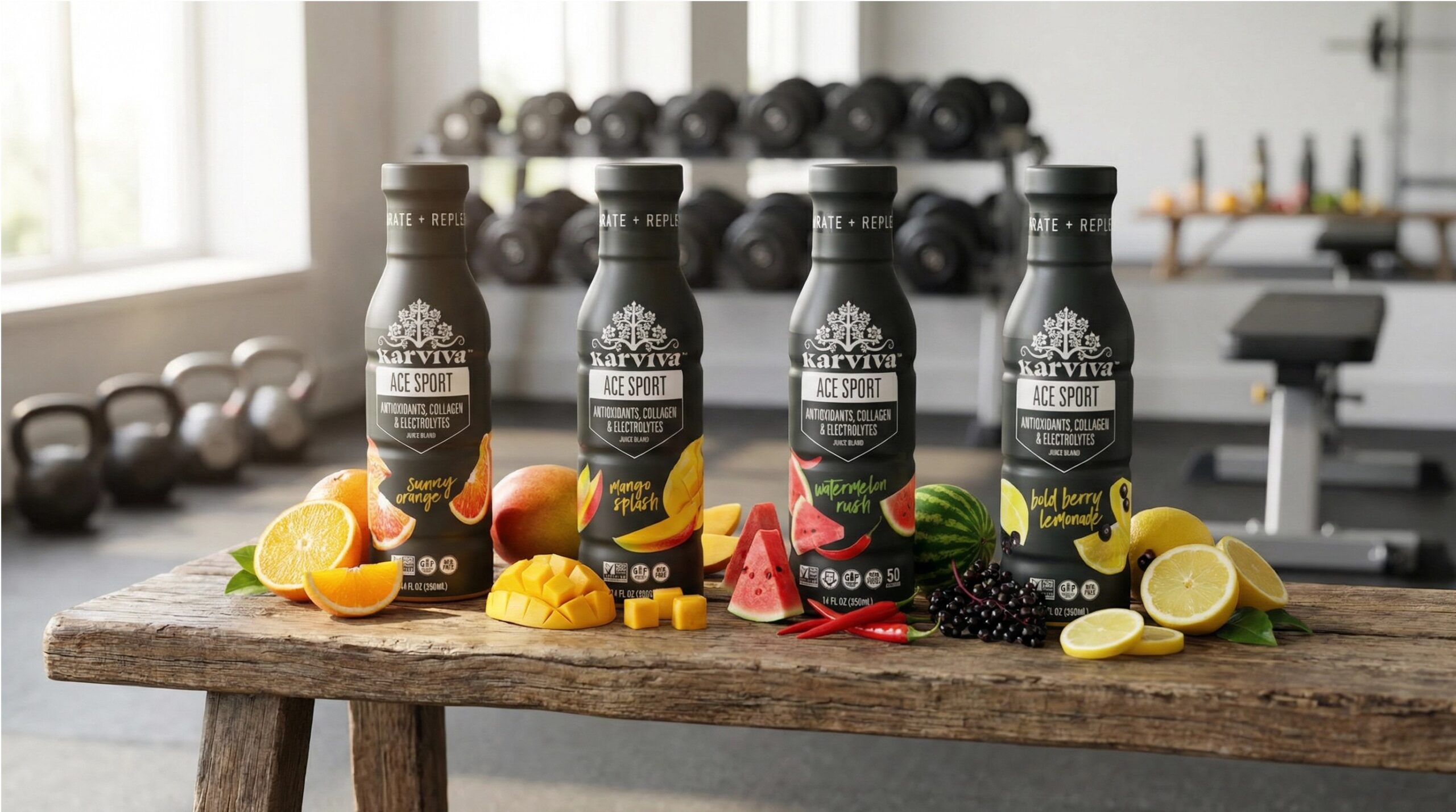 Karviva ACE Sport drinks with fruits in gym