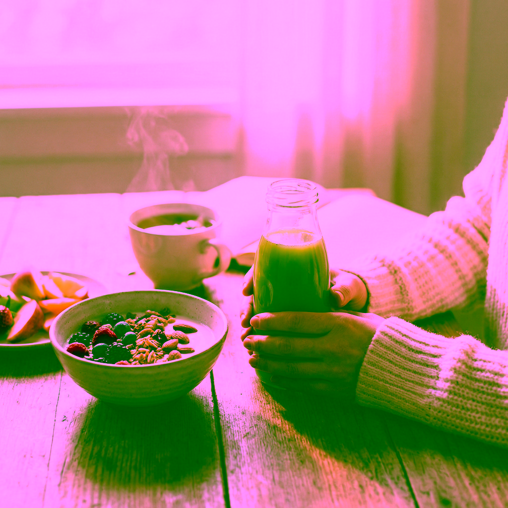 Healthy breakfast with smoothie and granola bowl