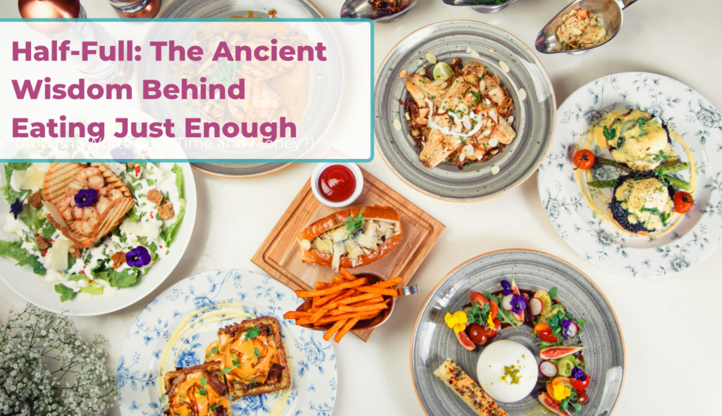 Overhead view of assorted gourmet dishes on table