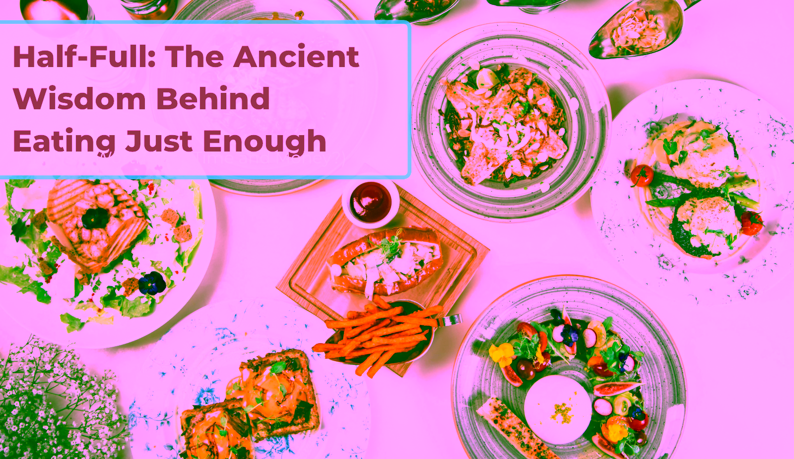 Overhead view of assorted gourmet dishes on table