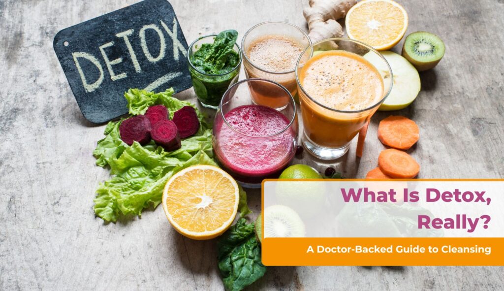 Colorful detox juices with fresh fruits and vegetables