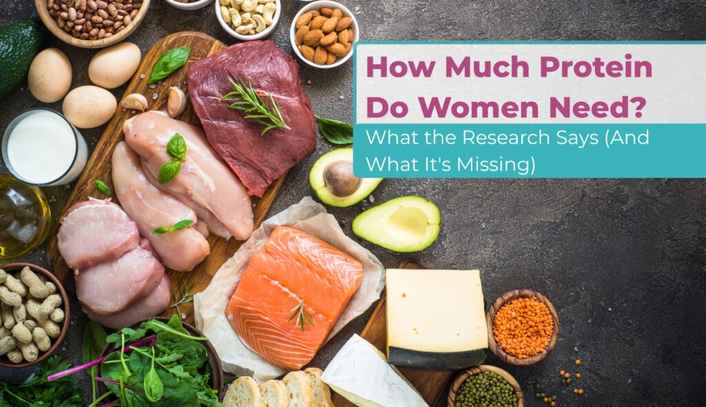 High-protein foods with women’s protein needs text overlay
