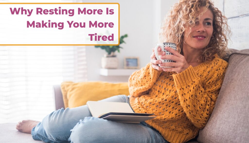 Woman relaxing on couch with mug and book