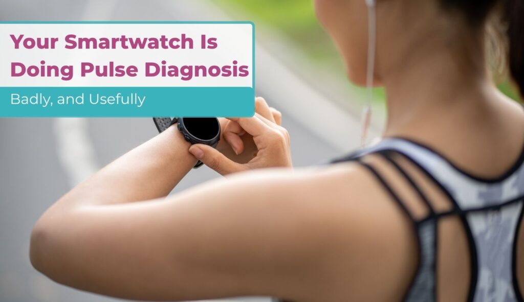Woman checking smartwatch beside pulse diagnosis headline